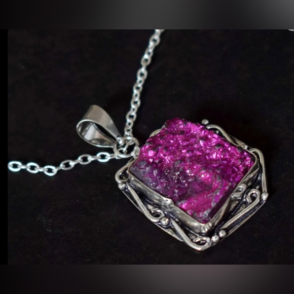 Druzy necklace 925 sterling silver plated, gemstone artisan - Picture 5 of 6